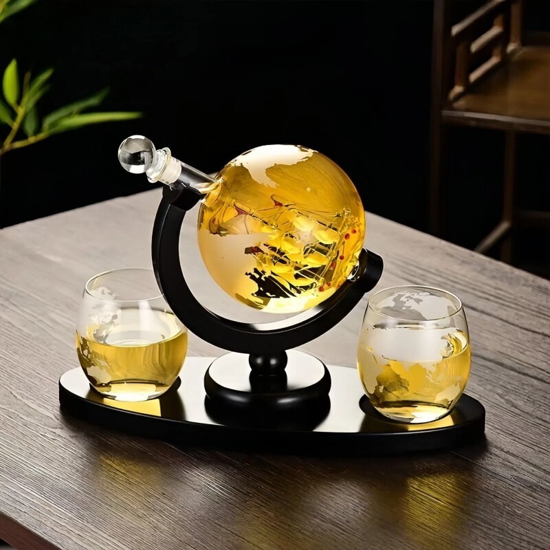 Home Bar Set - مجموعة إبريق نبيذ زجاجي مزخرف على